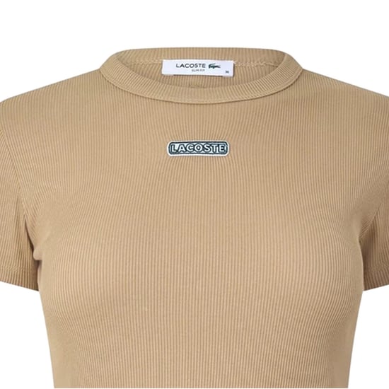 Lacoste Dames-T-shirt met ronde hals en geribbde fleece (Beige) - Image 4
