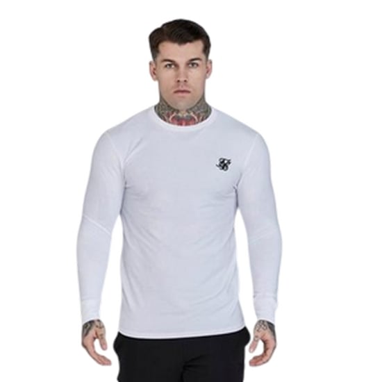 SikSilk Heren-T-shirt met nauwsluitende pasvorm, lange mouwen en geborduurd logo (Wit) - Image 2