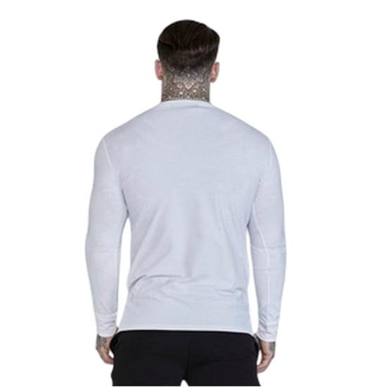 SikSilk Heren-T-shirt met nauwsluitende pasvorm, lange mouwen en geborduurd logo (Wit) - Image 3