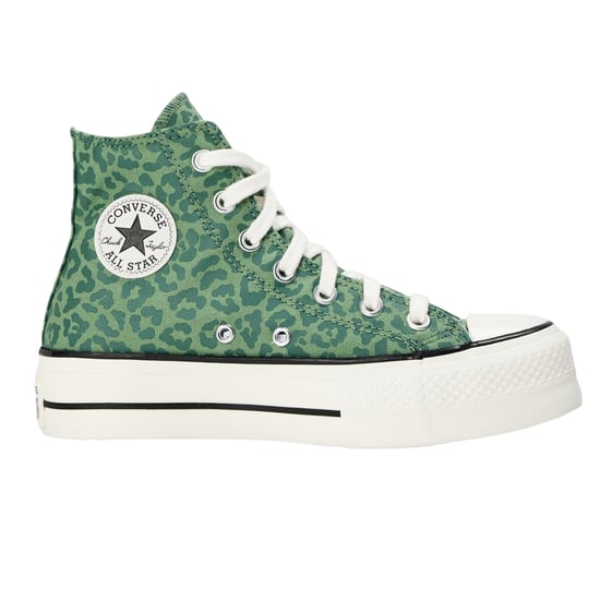 Converse All Star-sportschoenen met luipaardprint, canvas, plateauzool en hoge schacht voor dames (Groen) - Image 1