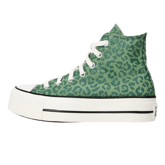 Converse All Star-sportschoenen met luipaardprint, canvas, plateauzool en hoge schacht voor dames (Groen) - Image 2