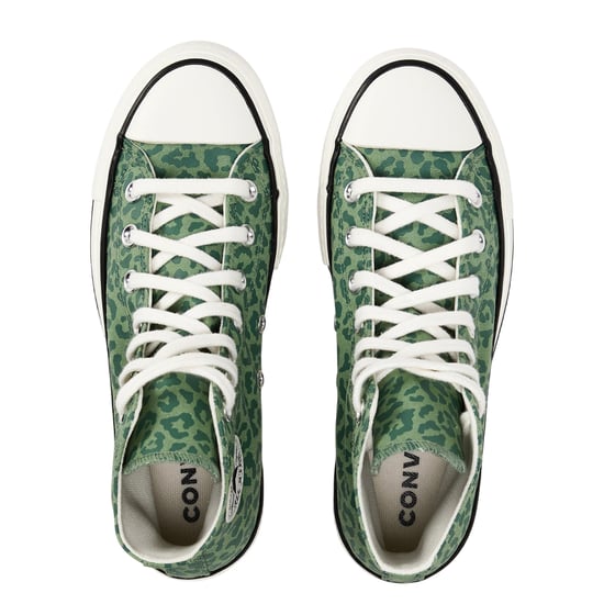 Converse All Star-sportschoenen met luipaardprint, canvas, plateauzool en hoge schacht voor dames (Groen) - Image 3