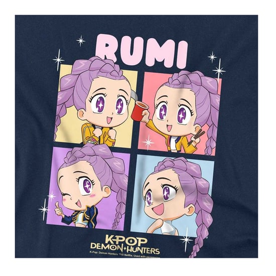 K-Pop Demon Hunters Kinderen Huntrix Rumi Chibi Groep T-Shirt (Marineblauw) - Image 3