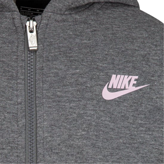 Nike Katoenen hoodie met capuchon en doorlopende rits voor kinderen, met geborduurd logo (Carbon Heather) - Image 5