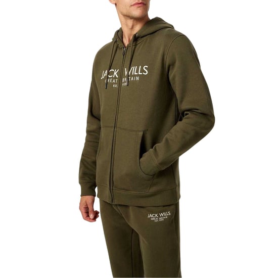Jack Wills Heren Pinebrook hoodie met print en doorlopende ritssluiting (Blad) - Image 1