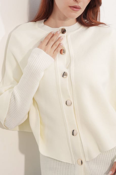 Geribbelde Textuur Lange Mouwen Knopen Cardigan - Image 5