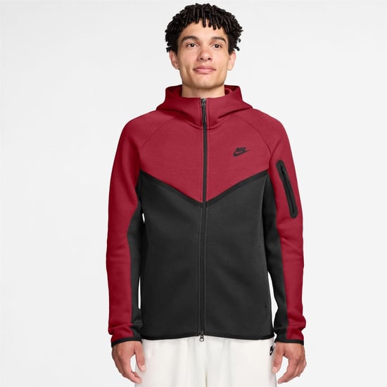 Nike Heren-hoodie met ritssluiting en chevronpatroon (Rood, Zwart) - Image 1