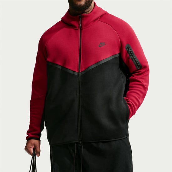 Nike Heren-hoodie met ritssluiting en chevronpatroon (Rood, Zwart) - Image 4