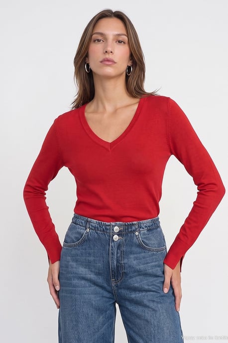 Vrouwen V-hals Gebreide Trui Met Zijspleet - Image 3