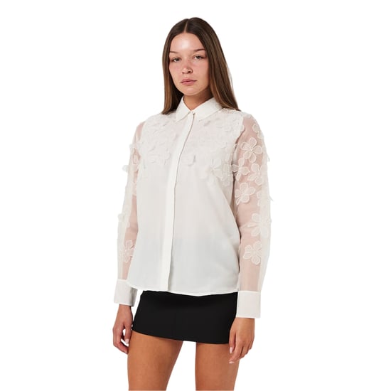 French Connection Dames-shirt met bloemenprint, 3D-effect en lange mouwen (Wit) - Image 1