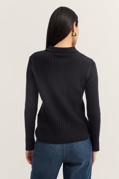 Bugatti Damen Gebreide polo met lange mouwen van geribt breisel met knoopsluiting - Image 2