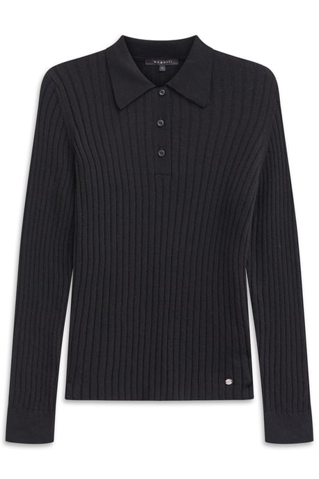 Bugatti Damen Gebreide polo met lange mouwen van geribt breisel met knoopsluiting - Image 3