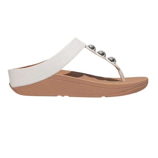 Fit Flop Lederen sandalen met teenband en sleehak met spiegelende koepel voor dames (Wit) - Image 1