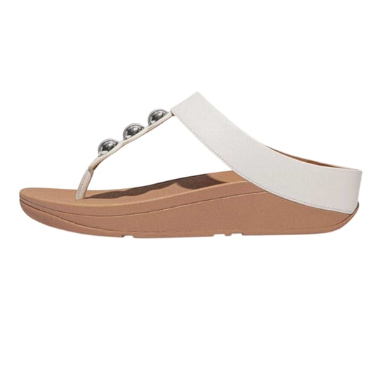 Fit Flop Lederen sandalen met teenband en sleehak met spiegelende koepel voor dames (Wit) - Image 2