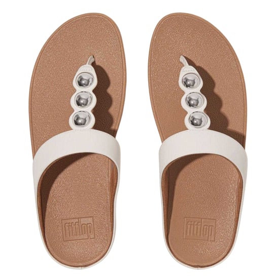 Fit Flop Lederen sandalen met teenband en sleehak met spiegelende koepel voor dames (Wit) - Image 3
