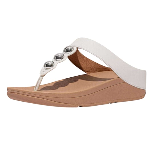 Fit Flop Lederen sandalen met teenband en sleehak met spiegelende koepel voor dames (Wit) - Image 5