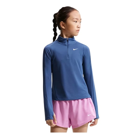 Nike Dri-FIT-shirt met halve rits en lange mouwen voor meisjes (Mystiek Blauw) - Image 2