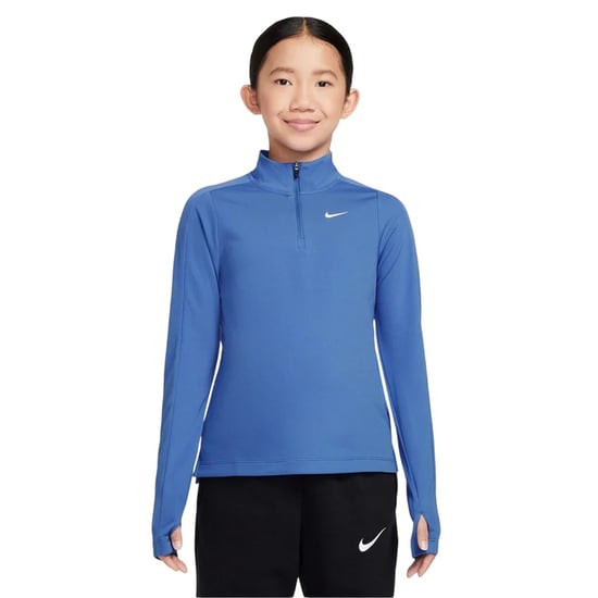 Nike Dri-FIT-shirt met halve rits en lange mouwen voor meisjes (Blauw) - Image 1
