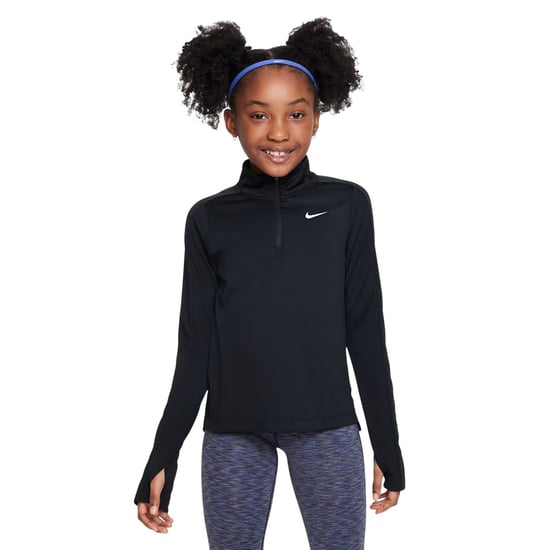 Nike Dri-FIT-shirt met halve rits en lange mouwen voor meisjes (Zwart) - Image 1