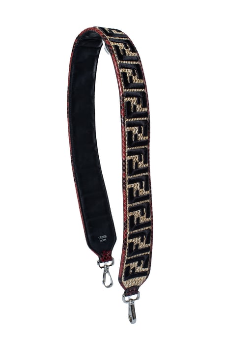 Fendi schouderband van raffia en pythonleer - Image 1