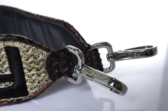 Fendi schouderband van raffia en pythonleer - Image 6