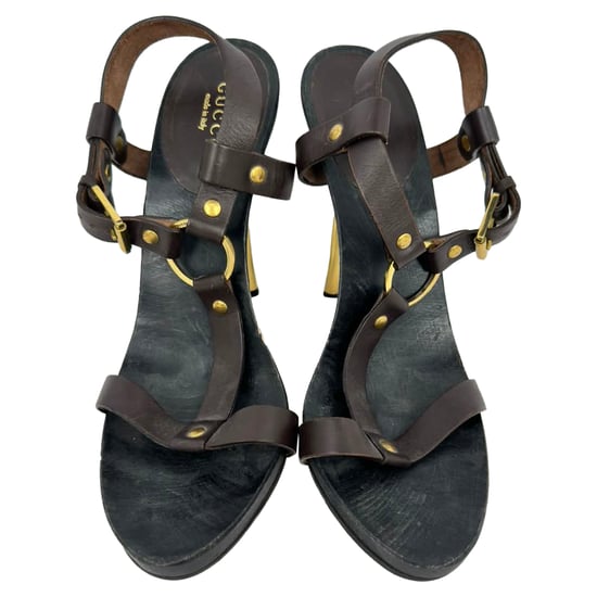 Gucci Kylie T-strap sandalen met hakken in bruin leer - Image 3