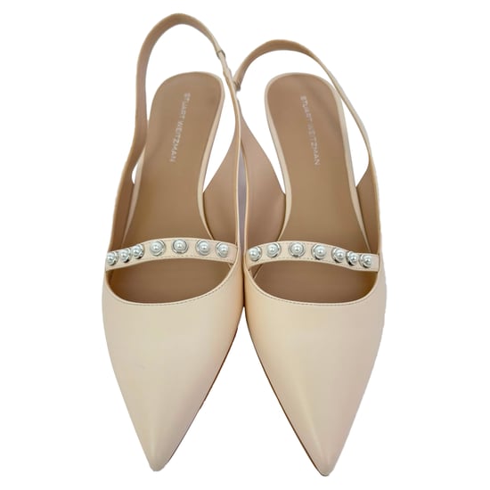 Stuart Weitzman pumps met kristallen versiering in beige leer - Image 3