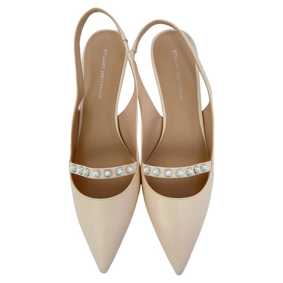 Stuart Weitzman pumps met kristallen versiering in beige leer - Image 4