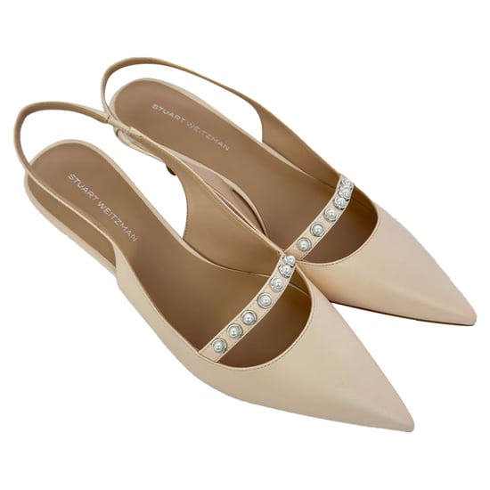 Stuart Weitzman pumps met kristallen versiering in beige leer - Image 5
