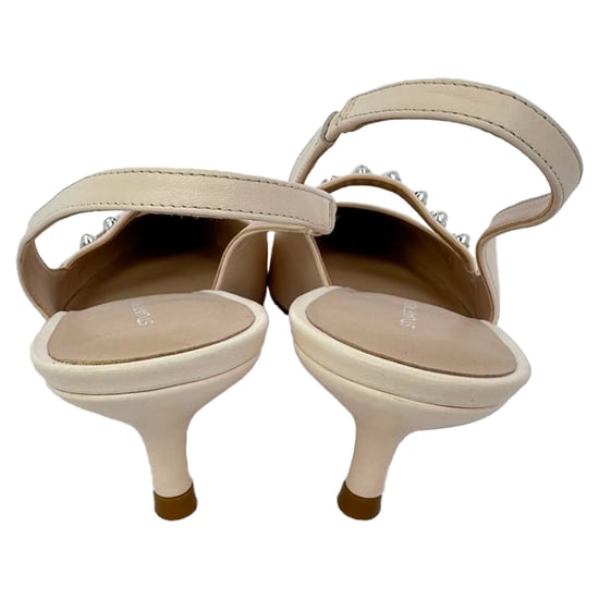 Stuart Weitzman pumps met kristallen versiering in beige leer - Image 6