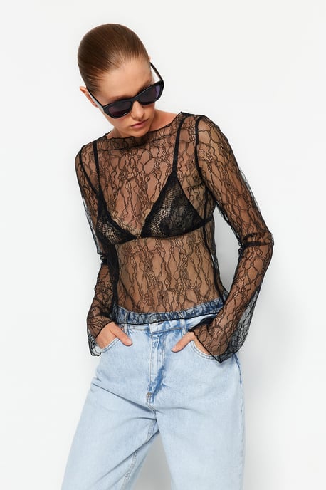 TRENDYOLMİLLA Dames Effen Lang Regular fit Blouses - Image 1