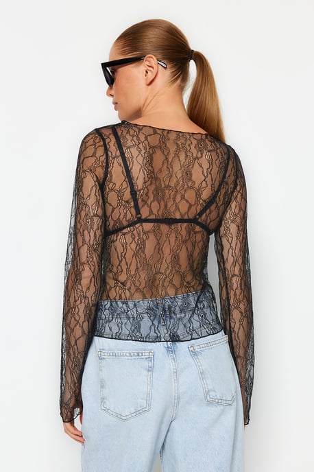 TRENDYOLMİLLA Dames Effen Lang Regular fit Blouses - Image 4