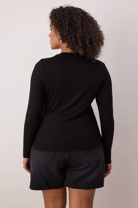 Trendyol Curve Dames Zwart Effen Lang Getailleerd Grote maten Blouses - Image 3