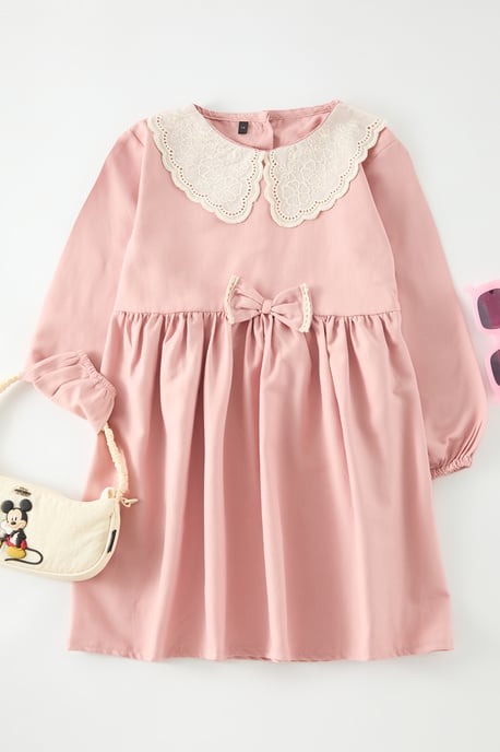 TRENDYOLKIDS Meisjes Roze Bloemen Midi Lang Casual Recht Jurken - Image 1