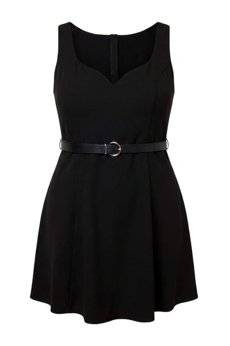 Trendyol Curve Dames Zwart Effen Kort / Mini Mouwloos Skater Grote maten Jurk - Image 4