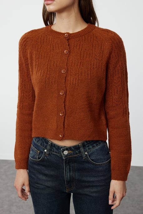 TRENDYOLMİLLA Dames Bruin Ajour Lang Regular fit Vesten - Image 3