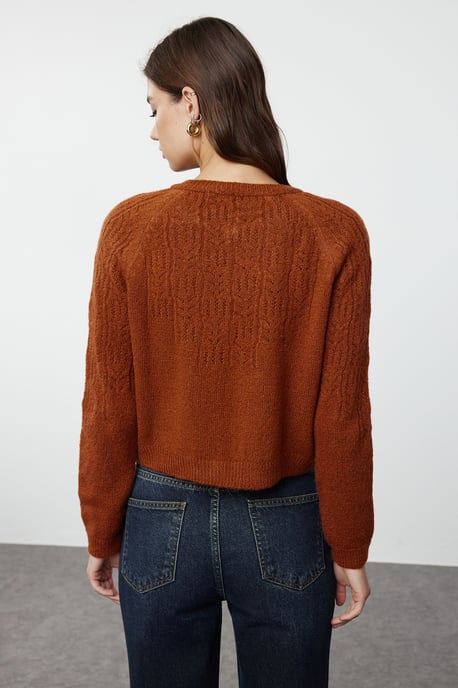 TRENDYOLMİLLA Dames Bruin Ajour Lang Regular fit Vesten - Image 4