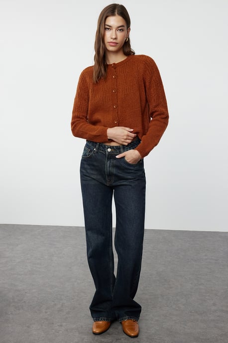 TRENDYOLMİLLA Dames Bruin Ajour Lang Regular fit Vesten - Image 6
