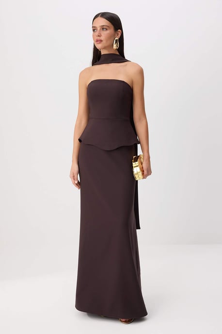 TRENDYOLMİLLA Dames Bruin Effen Maxi Mouwloos Zeemeermin Avond & Gala Jurk - Image 1