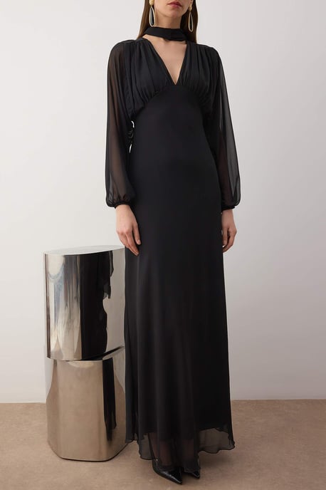TRENDYOLMİLLA Dames Zwart Effen Maxi Lang Cocktail A-lijn Avond & Gala Jurk - Image 2