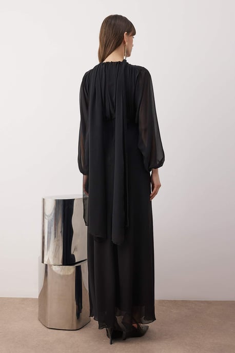 TRENDYOLMİLLA Dames Zwart Effen Maxi Lang Cocktail A-lijn Avond & Gala Jurk - Image 3