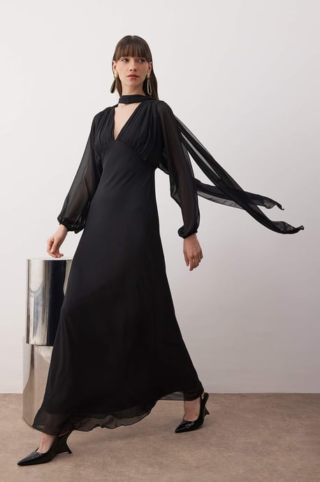 TRENDYOLMİLLA Dames Zwart Effen Maxi Lang Cocktail A-lijn Avond & Gala Jurk - Image 6