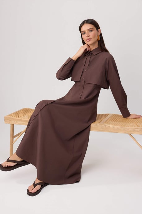 Trendyol Modest Dames Bruin Effen Maxi Lang Skater Modest Jurken - Image 1