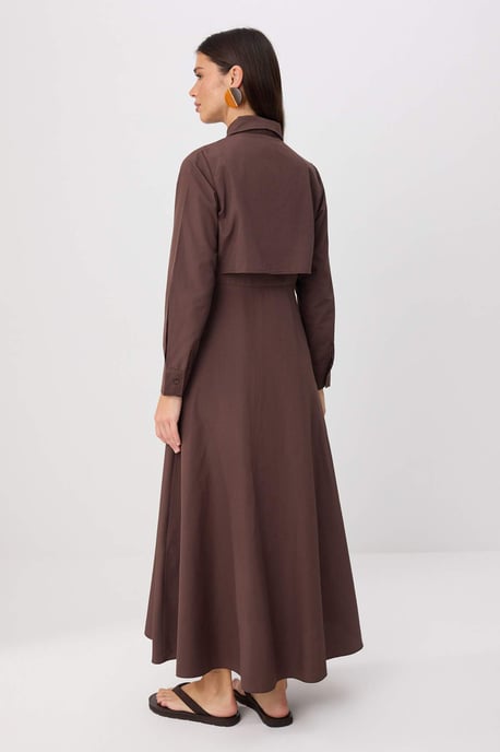 Trendyol Modest Dames Bruin Effen Maxi Lang Skater Modest Jurken - Image 3