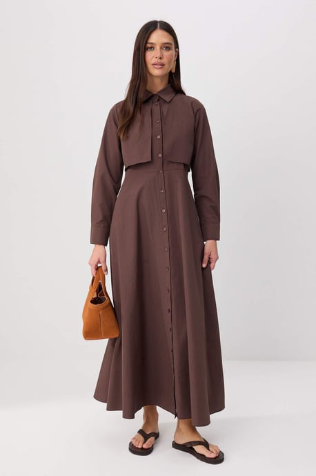 Trendyol Modest Dames Bruin Effen Maxi Lang Skater Modest Jurken - Image 4