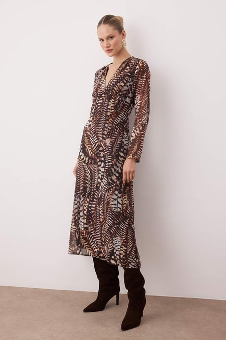 TRENDYOLMİLLA Dames Bruin Paisley Maxi Lang Avond / Dagelijks A-lijn Jurken - Image 4