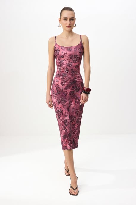TRENDYOLMİLLA Dames Paars Bloemen Maxi Mouwloos Bodycon Jurken - Image 1