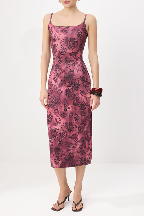 TRENDYOLMİLLA Dames Paars Bloemen Maxi Mouwloos Bodycon Jurken - Image 2