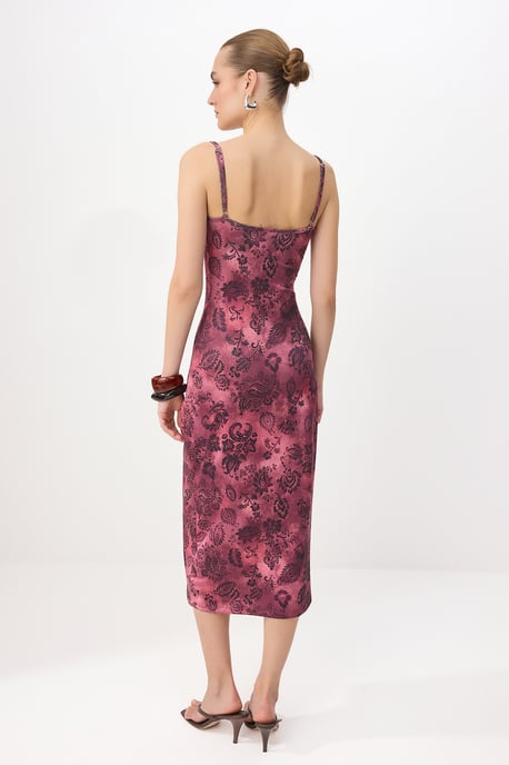 TRENDYOLMİLLA Dames Paars Bloemen Maxi Mouwloos Bodycon Jurken - Image 3