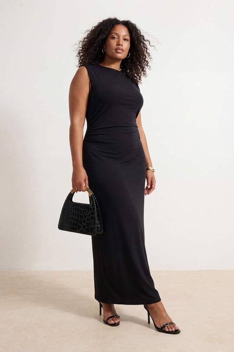 Trendyol Curve Dames Zwart Effen Maxi Mouwloos Casual Recht Grote maten Jurk - Image 2